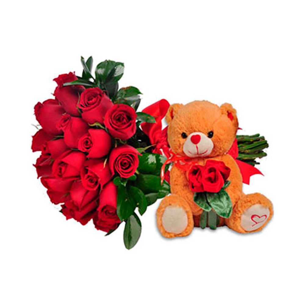 Amor Completo: Flores com Urso de Pelúcia