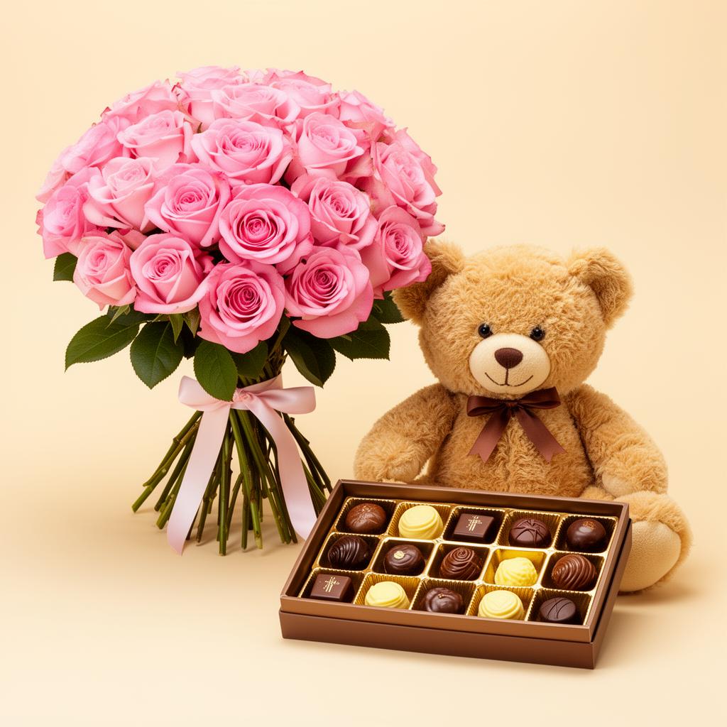 Combo Completo: Rosas + Pelúcia + Chocolate