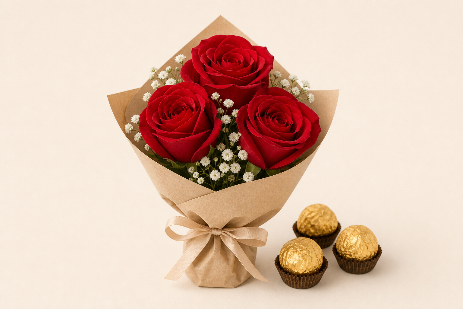 Mini Buquê 3 Rosas com Bombons